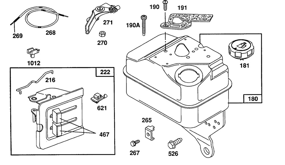 Fuel Tank, Control Bracket Diagram and Parts List for 80232-2937-01  Briggs and Stratton Engine